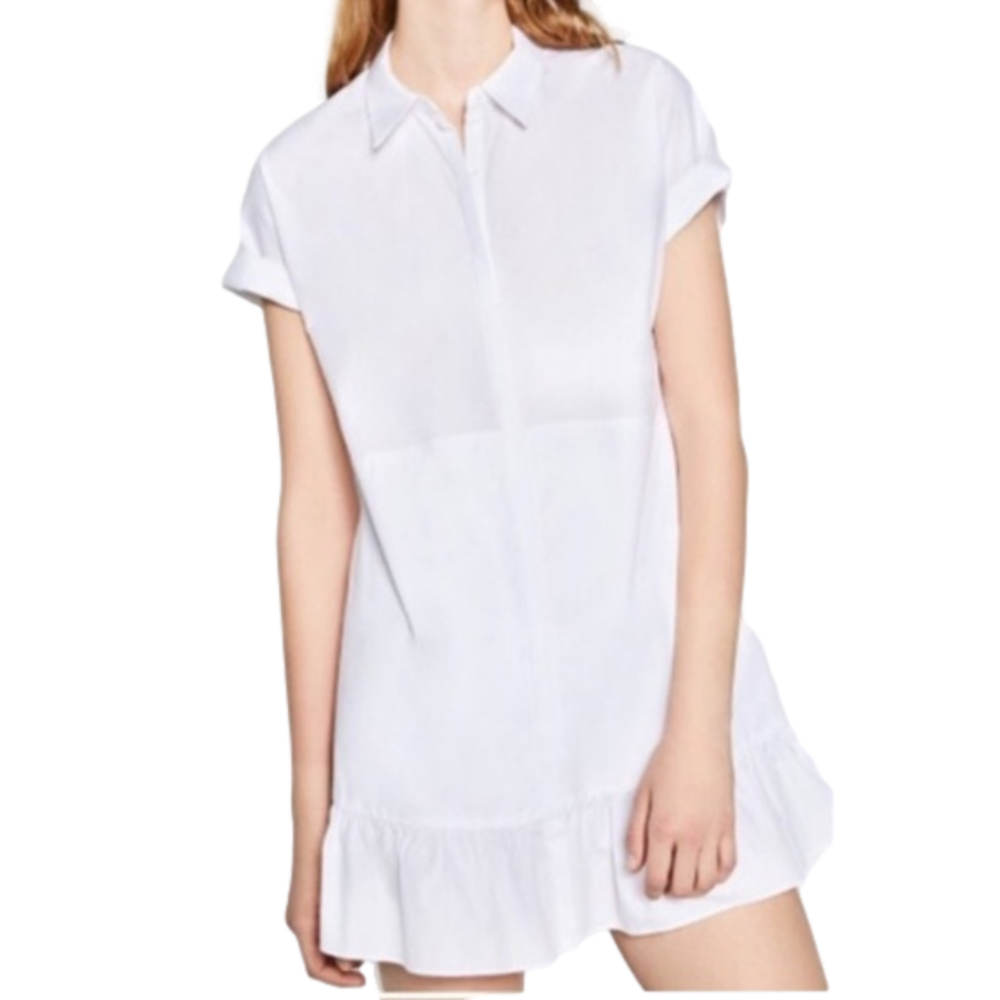 [Zara] Short Sleeve Peplum Shirt Dress - White - S